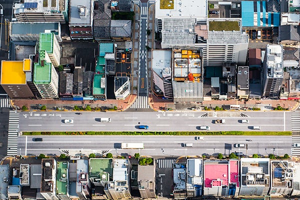 A vertical view from Tokyo’s Skytree spectator tower. This image was cropped tightly from the original and a longer focal-length lens would have been preferable